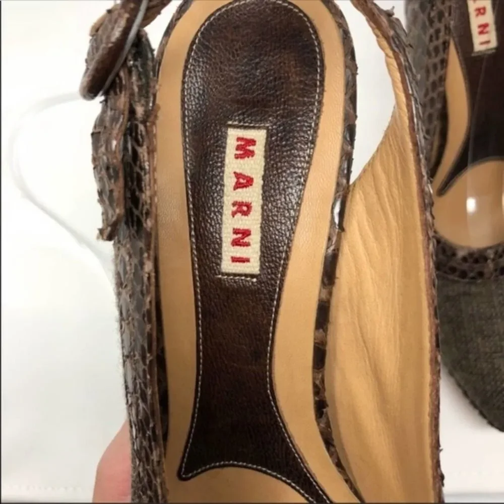 Marni Brown Tweed Python Trim Slingback Platforms 40